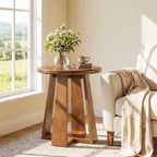 19.69 Inch Solid Wood Round End Table with Geometric Legs, Side Table for Living Room