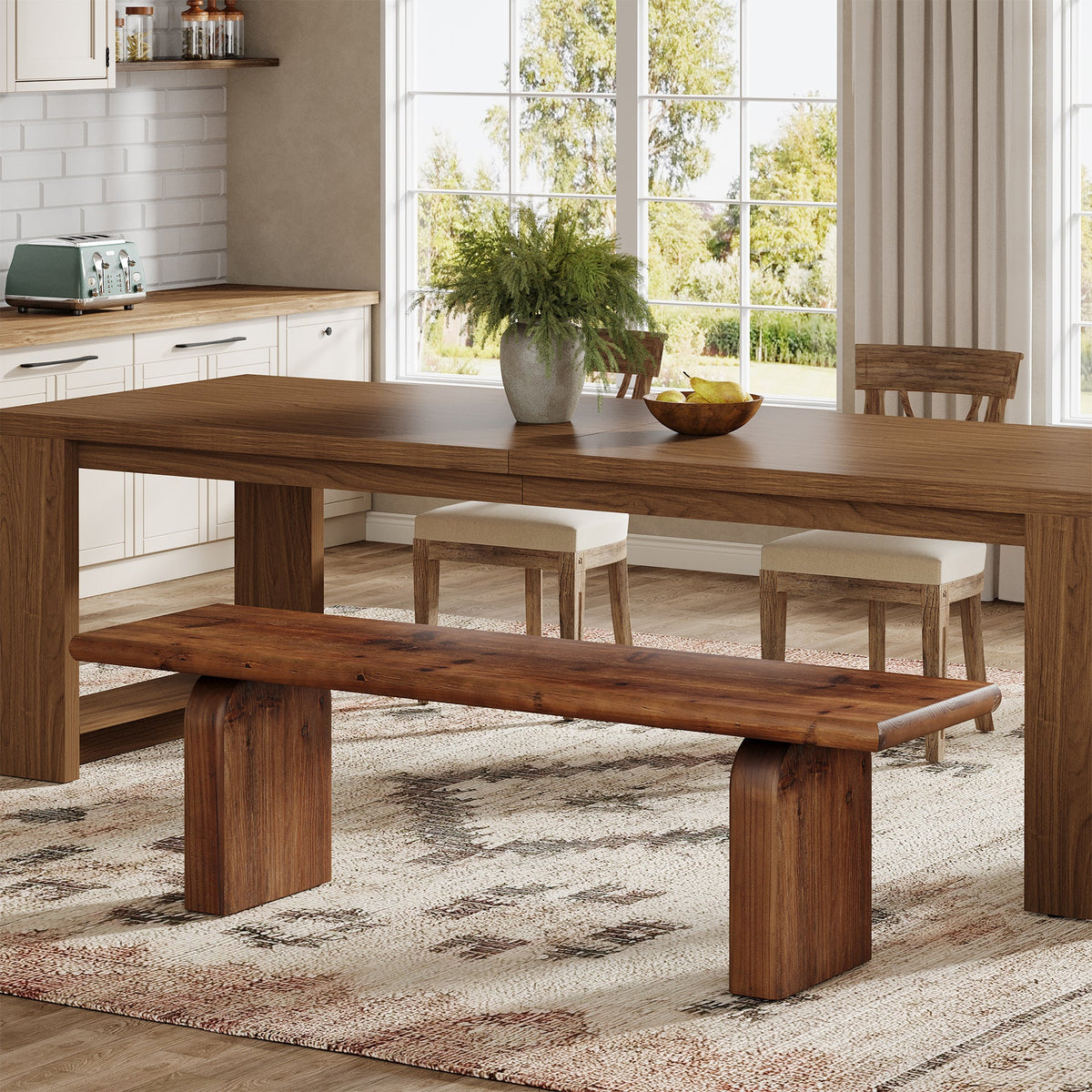 62.99 Inch Solid Wood Entryway Bench, Farmhouse End of Bed Bench for Bedroom and Hallway