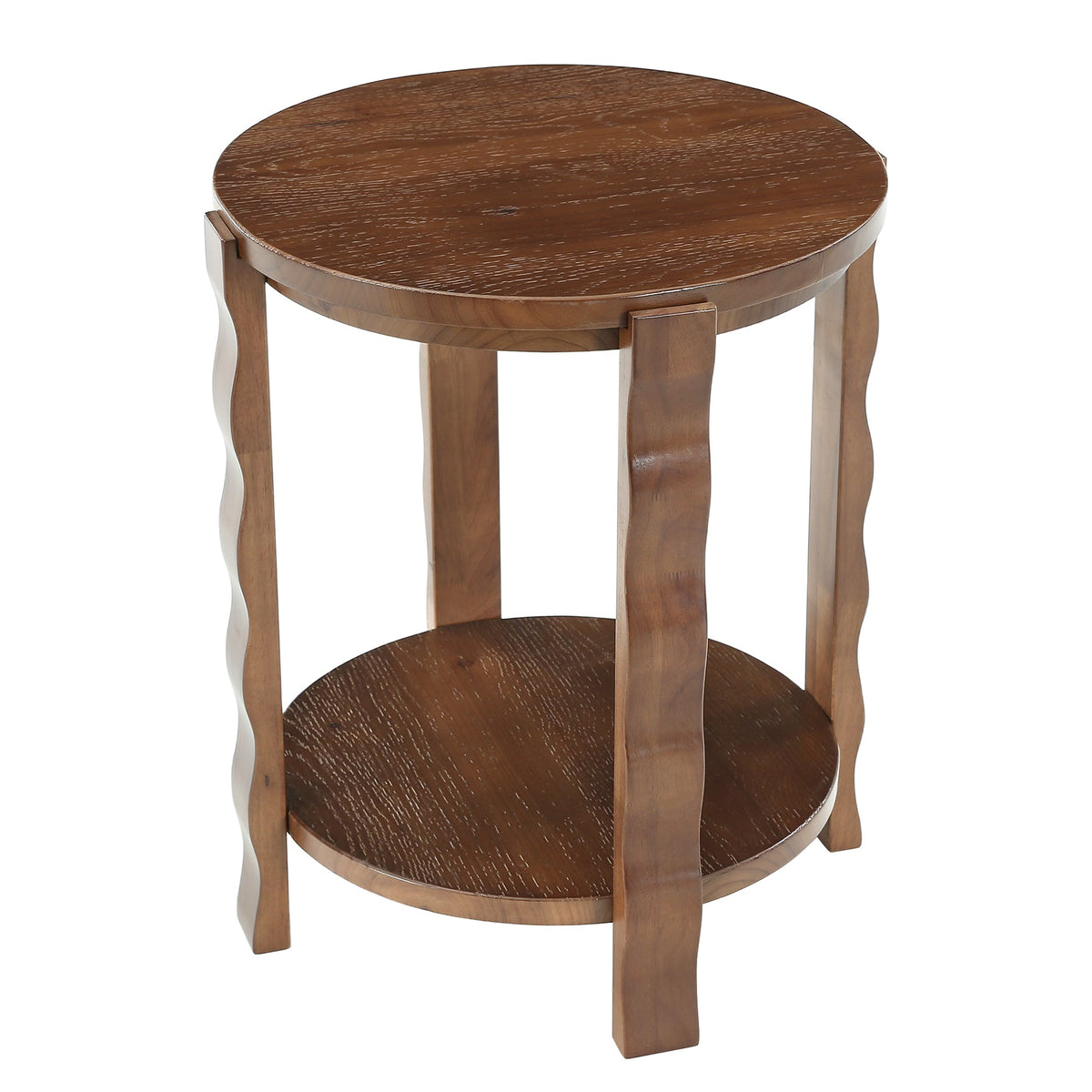 19.69-Inch Round Side Table with 2-Tier Storage, Solid Wood End Table for Living Room