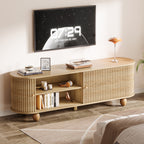 70.8-Inch Farmhouse Fluted TV Stand with Sliding Doors and Storage Shelves, Extra Long Media Console for 65 70 and 75 Inch TVs