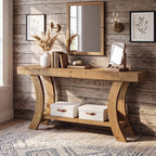63 Inch Solid Wood Console Table with Shelf, Arched Farmhouse Entryway and Sofa Table
