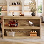 59 Inch Home Bar Table with 2-Tier Shelves, Farmhouse Pub Table for Kitchen and Bistro