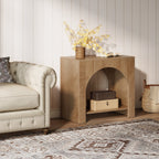 27.6 Inch Farmhouse Side Table with Storage, Large Wooden End Table with Cabinet Shelf for Living Room