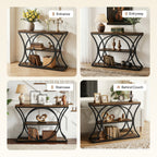 43.34" Industrial Console Table with 3-Tier Storage, Sofa Table for Living Room Hallway Behind Couch