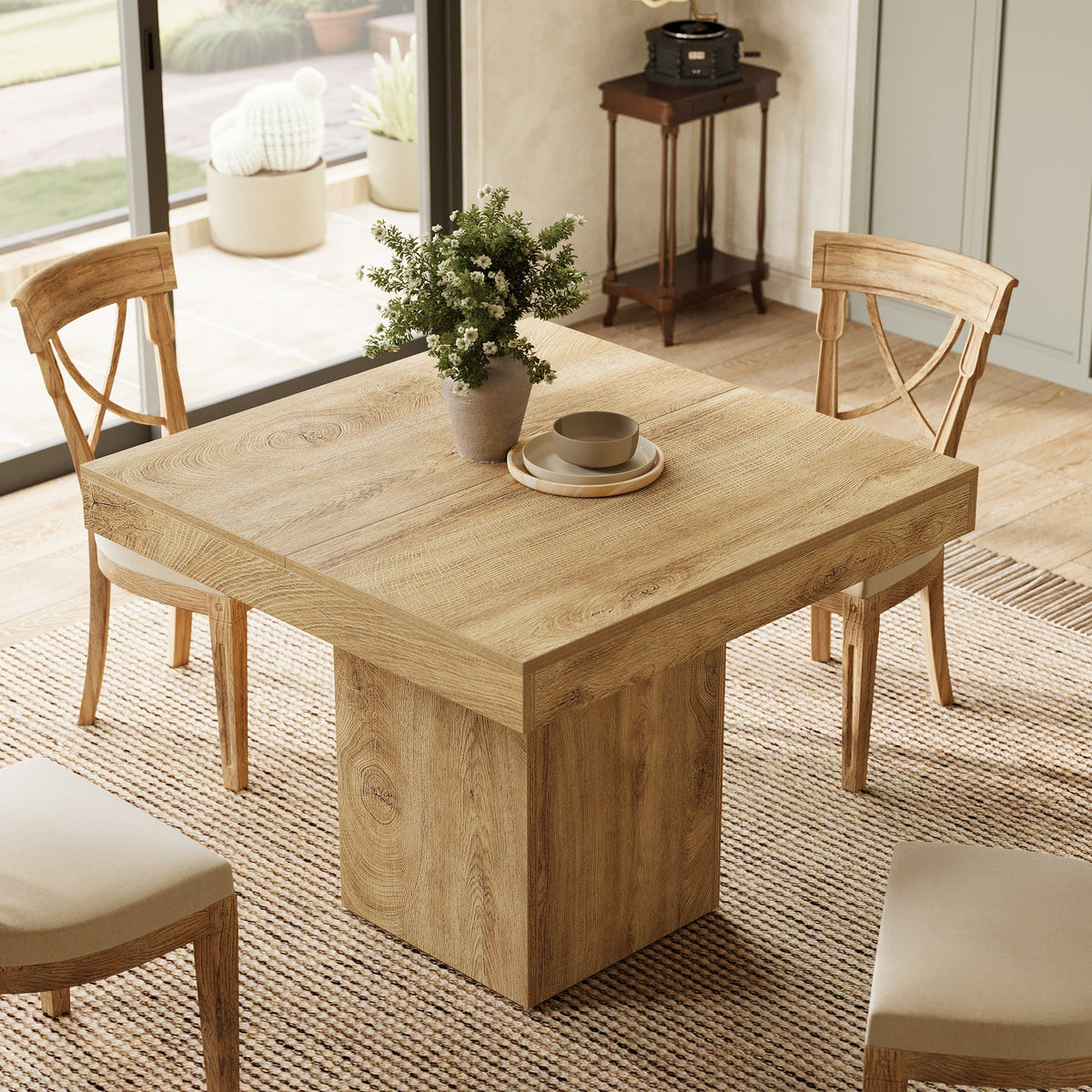 39" Square Farmhouse Dining Table, Solid Wood Kitchen Table with Pedestal Base for 4