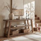 62.99 Inch Solid Wood Console Table with 3-Tier Shelves, Farmhouse Hallway Table