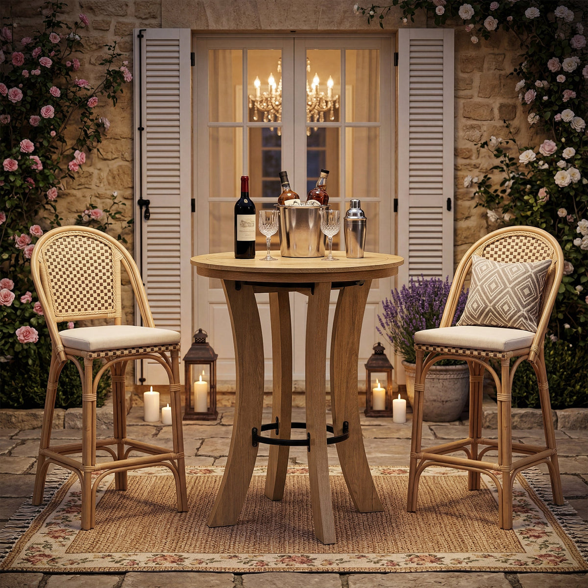 39.4-Inch High Round Bar Table with Curved Legs and Metal Footrest, Modern Pub Table for Kitchen and Coffee Bar