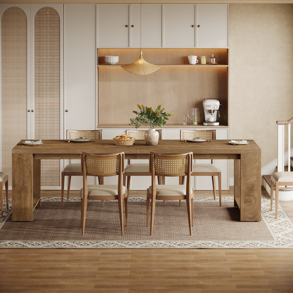 86.6-Inch Dining Table for 6 with Reinforced Base, Long Farmhouse Table for Kitchen