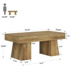 47-Inch Farmhouse Rectangular Coffee Table, Wooden Center Table with Thick Sculptural Base
