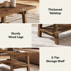 47 Inch Solid Wood Coffee Table, Rustic Farmhouse Rectangle Center Table