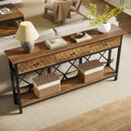70.86-Inch Extra Long Console Table with 3 Drawers and Storage Shelf, Industrial Narrow Sofa Table for Living Room Entryway and Hallway