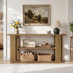 63-Inch Farmhouse Console Table with 3-Tier Storage Shelves and Wide Panel Supports, Narrow Sofa Table for Living Room Hallway and Foyer
