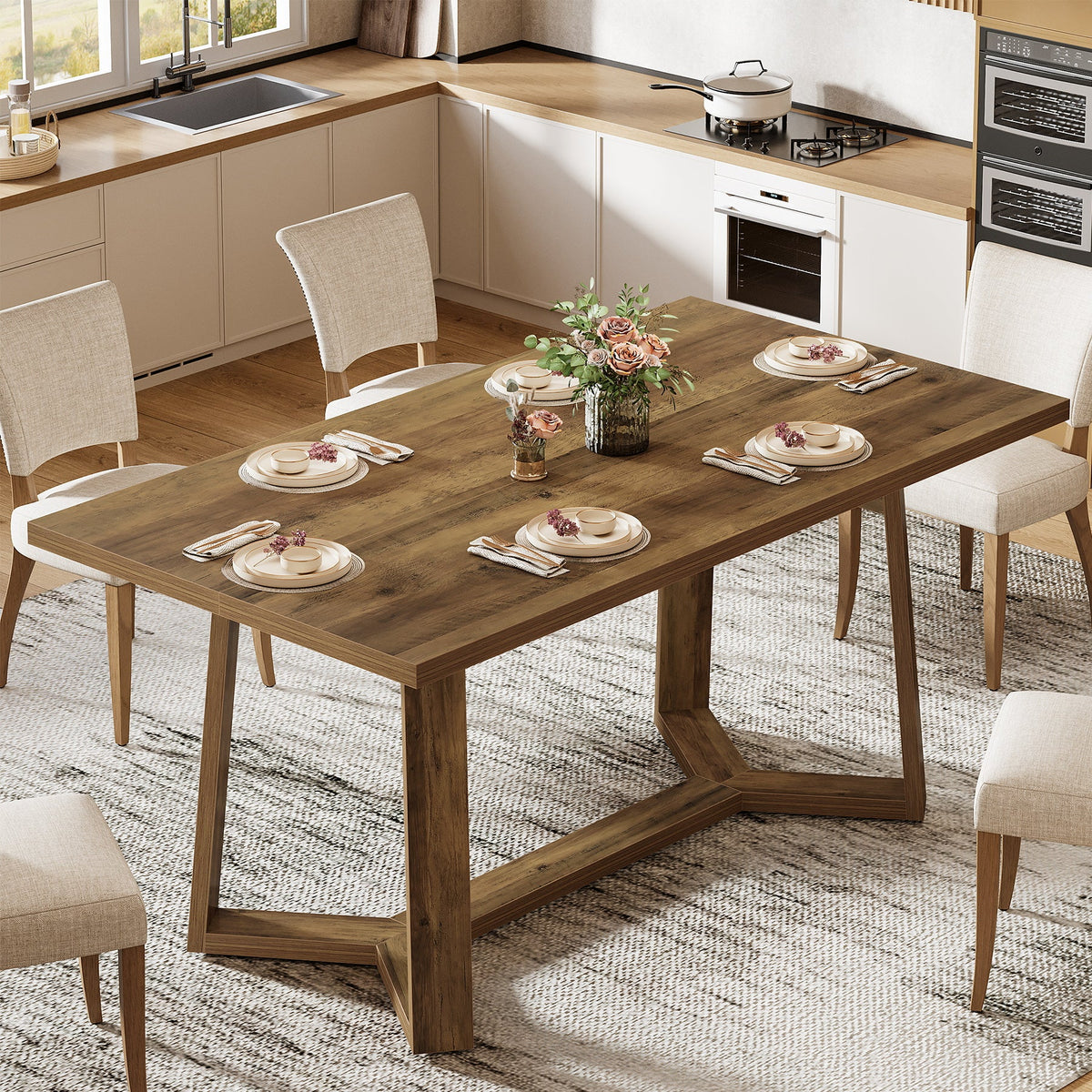 47-Inch Wood Dining Table with 250 lb Capacity, Farmhouse Rectangle Table for Kitchen