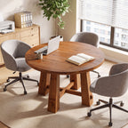 39.4 Inch Solid Wood Round Dining Table with Cross Base, Farmhouse Kitchen Table for 2-4