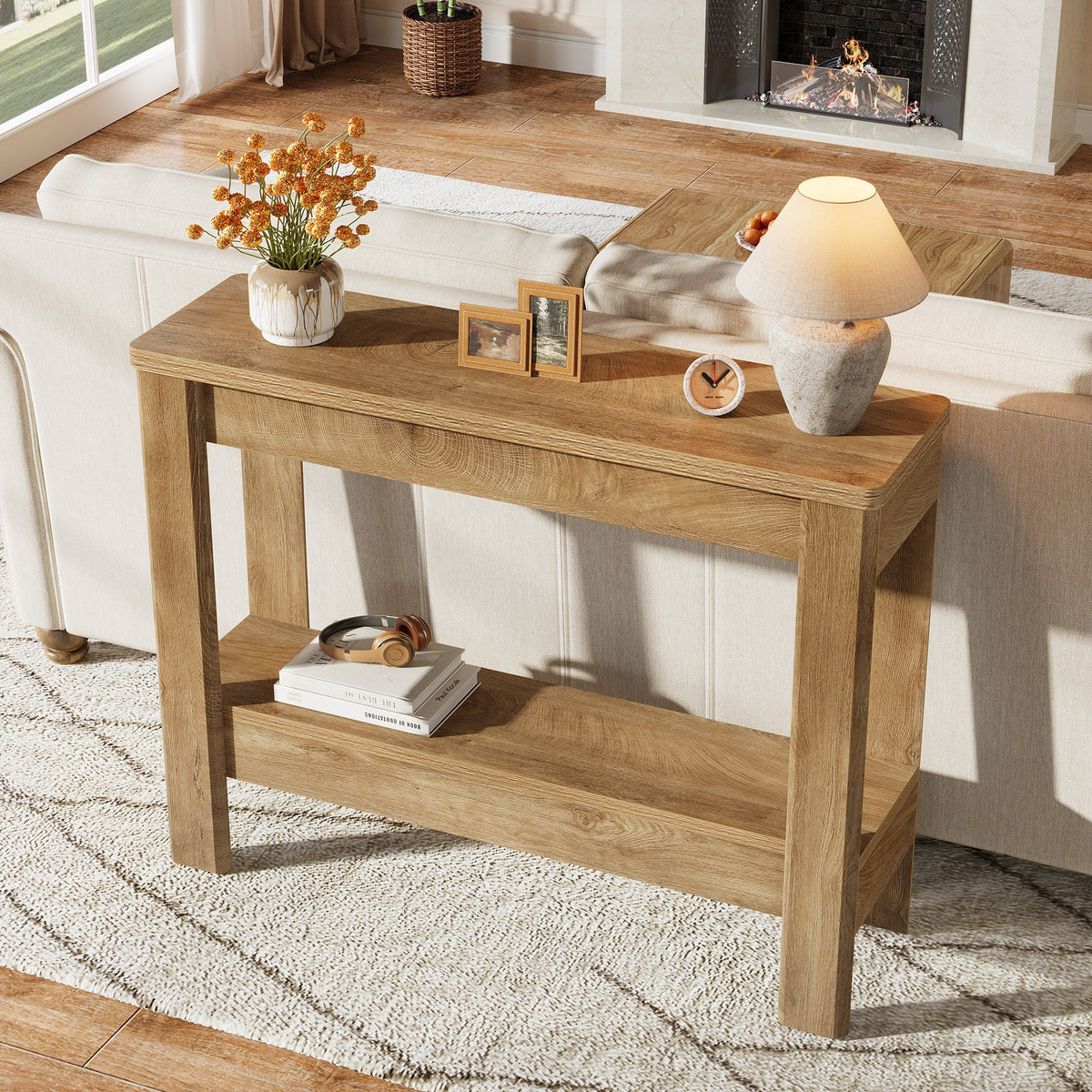 41.34-Inch Farmhouse Console Table with Storage Shelf, Narrow Sofa Table for Entryway
