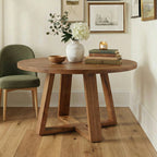 47.2 Inch Solid Wood Round Dining Table for 4, Farmhouse Kitchen Table with Trestle Base