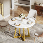 31.5-Inch Round Dining Table for 2, Compact Kitchen Table with Geometric Metal Base#Colour_White