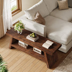 47-Inch 2-Tier Wooden Storage Bench, Open Shelving Hallway Seat with Solid Fir Frame for Living Room