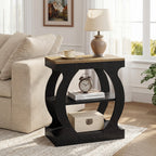 23.6 Inch Narrow End Table with 3-Tier Storage, Wooden Side Table with Curved Frame
