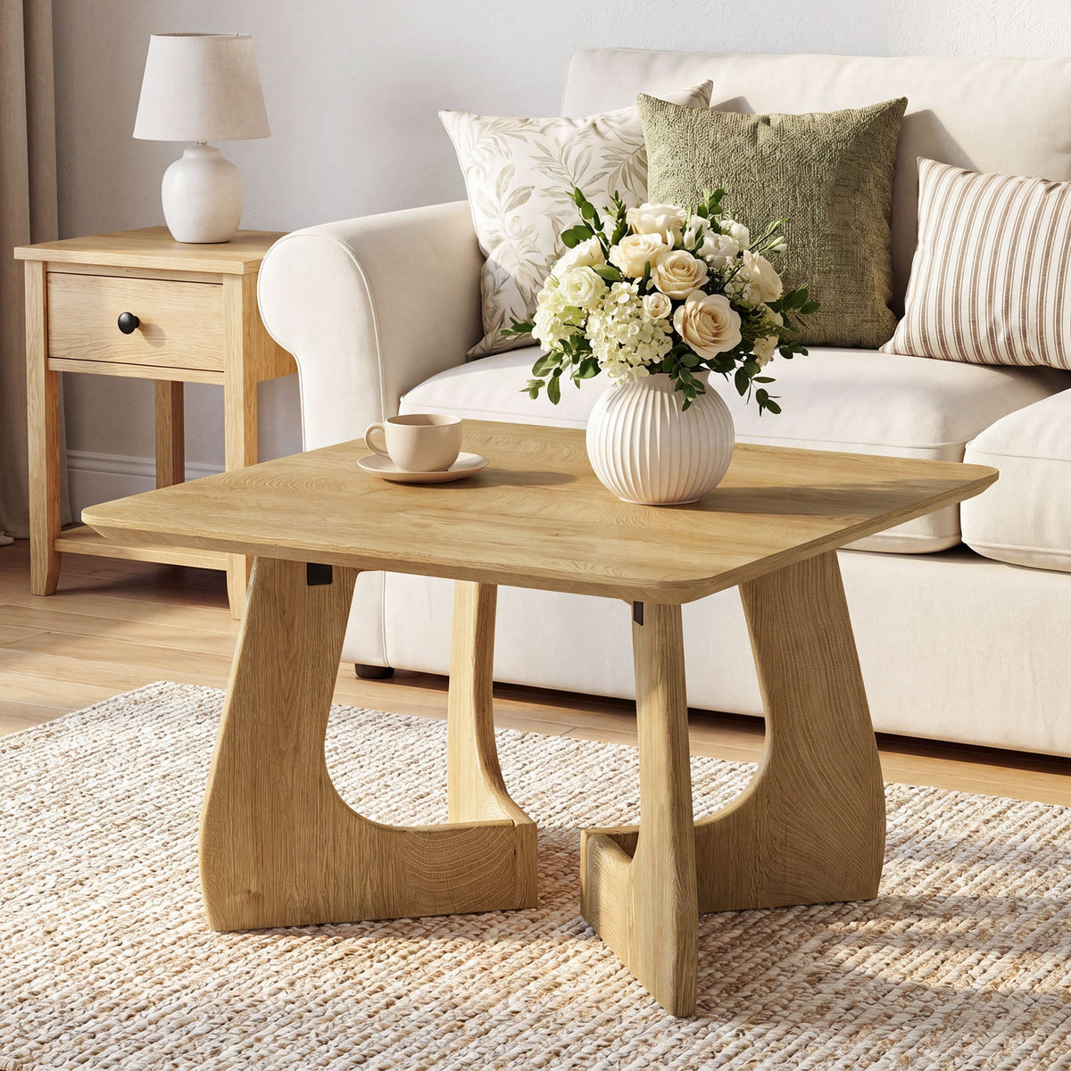 31.5 Inch Square Coffee Table with Interlocking Legs, Mid-Century Table for Living Room