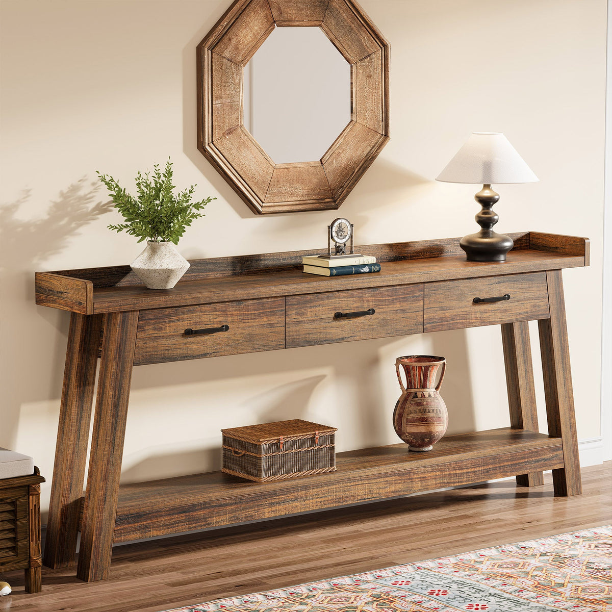 70.9 Inch Extra Long Console Table with 3 Drawers, 2-Tier Sofa Table for Living Room