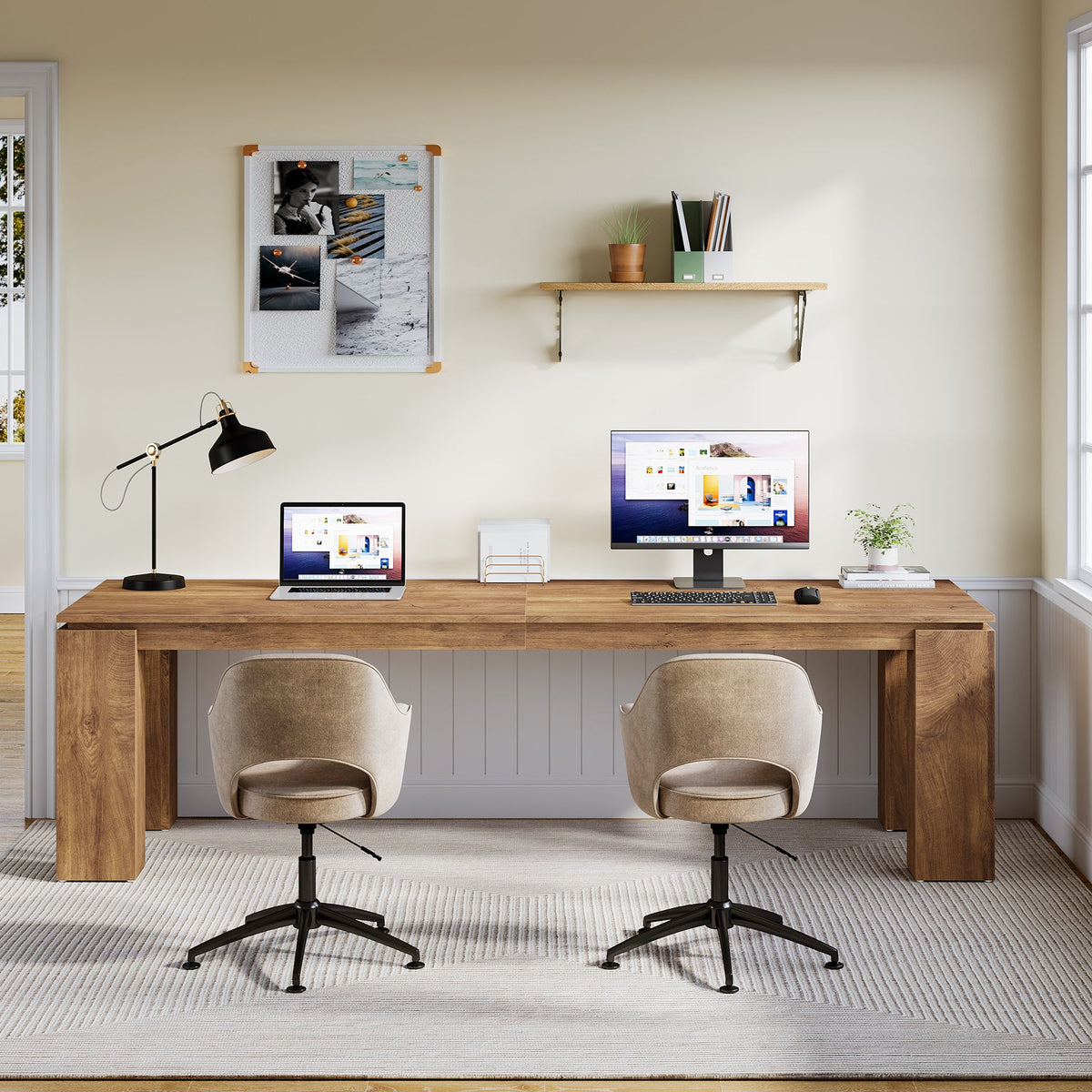 86.61-Inch Two-Person Computer Desk, Extra Long Wood Workstation Table for Home Office Study Room