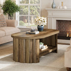 47.24-Inch Oval Coffee Table with 2-Tier Storage Shelf and Dual Base, Farmhouse Accent Center Table