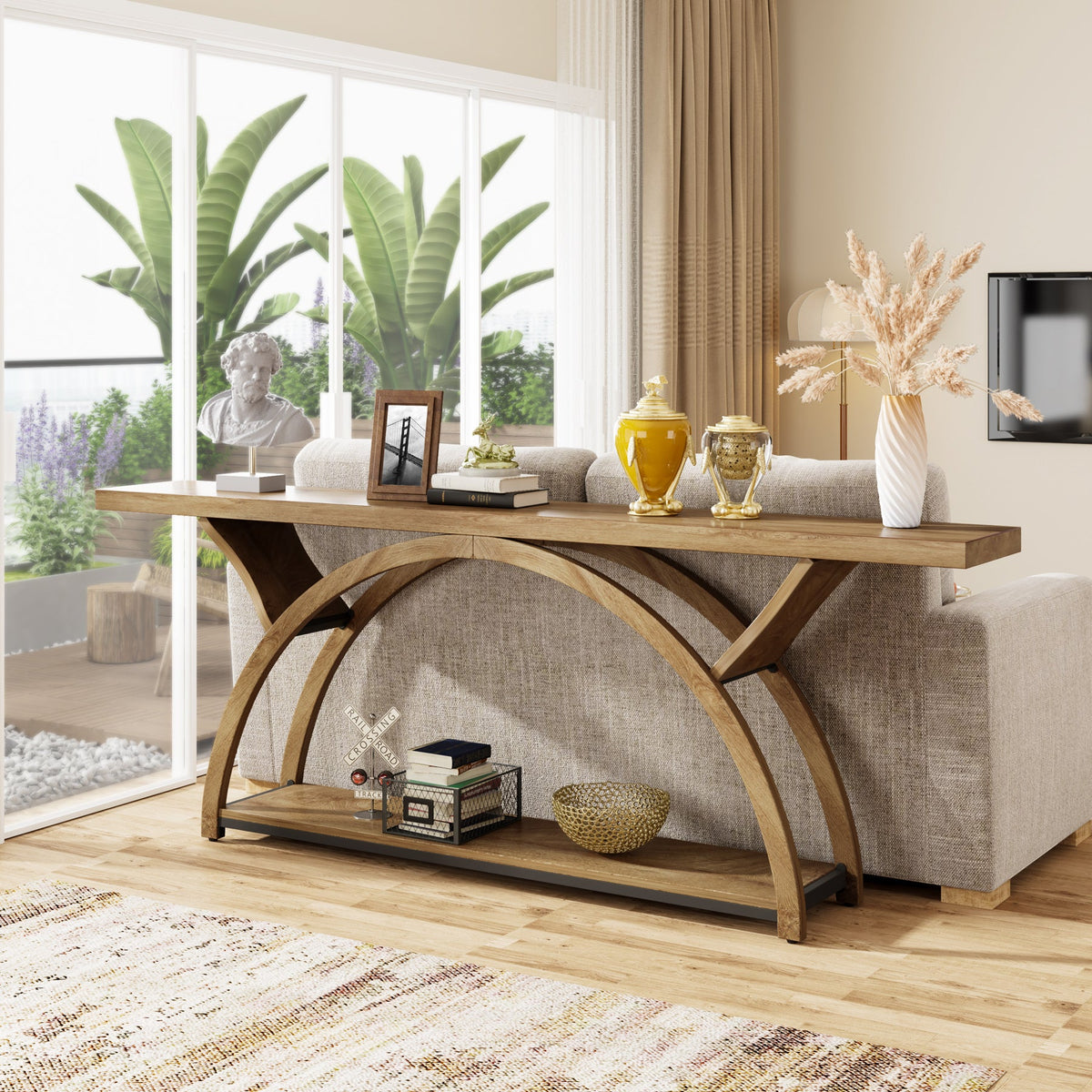 70.87-Inch Rustic Console Table with Storage Shelf, Narrow Sofa Table for Entryway and Hallway