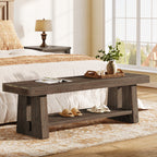 63-Inch Solid Wood Farmhouse Bench with 2-Tier Open Shoe Storage