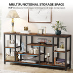 70.9-Inch Extra Long Console Table with 3-Tier Storage Shelves, Industrial Narrow Sofa Table for Entryway