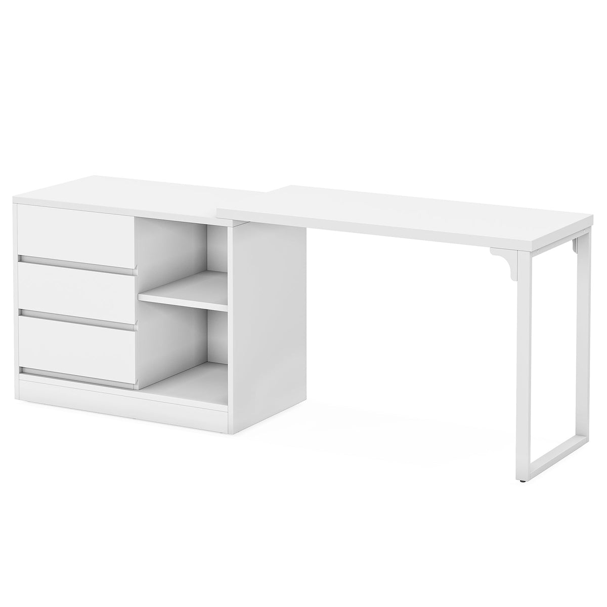 Vanity Desk with 3 Drawers and 2 Shelves, Matte White Makeup Table with Reversible Storage Cabinet for Bedroom