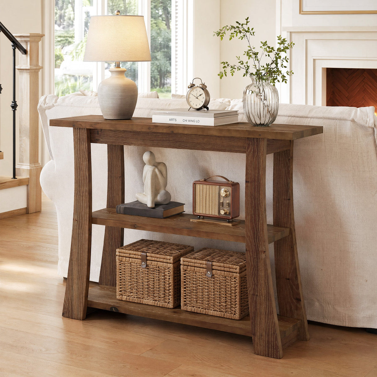41.3 Inch Solid Wood Console Table with 3-Tier Storage, Farmhouse Hallway Table