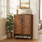 31.5-Inch Solid Wood Shoe Cabinet for Entryway, Farmhouse Tall Shoe Storage Cabinet with Doors and Adjustable Shelves for Hallway