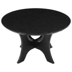 31.1 Inch Round Coffee Table with Cross Base, Modern Black Table for Living Room