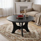 31.1 Inch Round Coffee Table with Cross Base, Modern Black Table for Living Room
