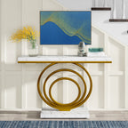 41.3-Inch Gold Console Table, Narrow Entryway Table with Faux Marble Veneer Top and Geometric Metal Frame for Hallway