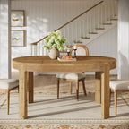 55-Inch Farmhouse Oval Dining Table, Solid Wood Kitchen Table for 4 in Small Spaces