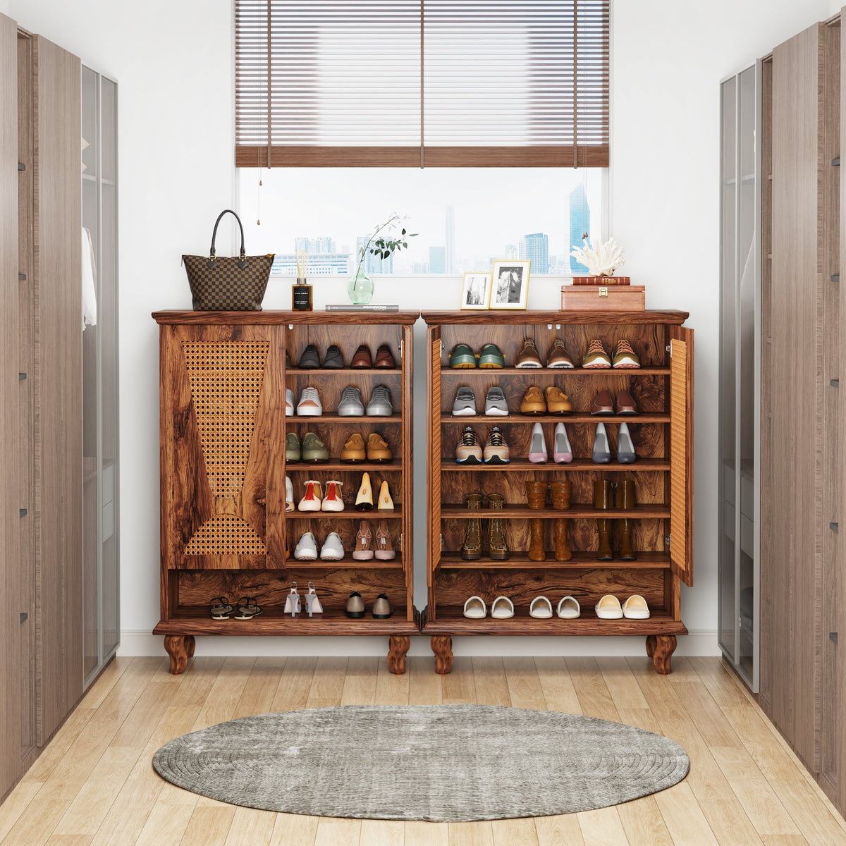 Rattan Shoe Cabinet, 5-Tier Hidden Shoe Storage for Entryway