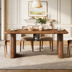 63-Inch Solid Wood Dining Table with Double Pedestal Base, Rustic Table for Dining Room
