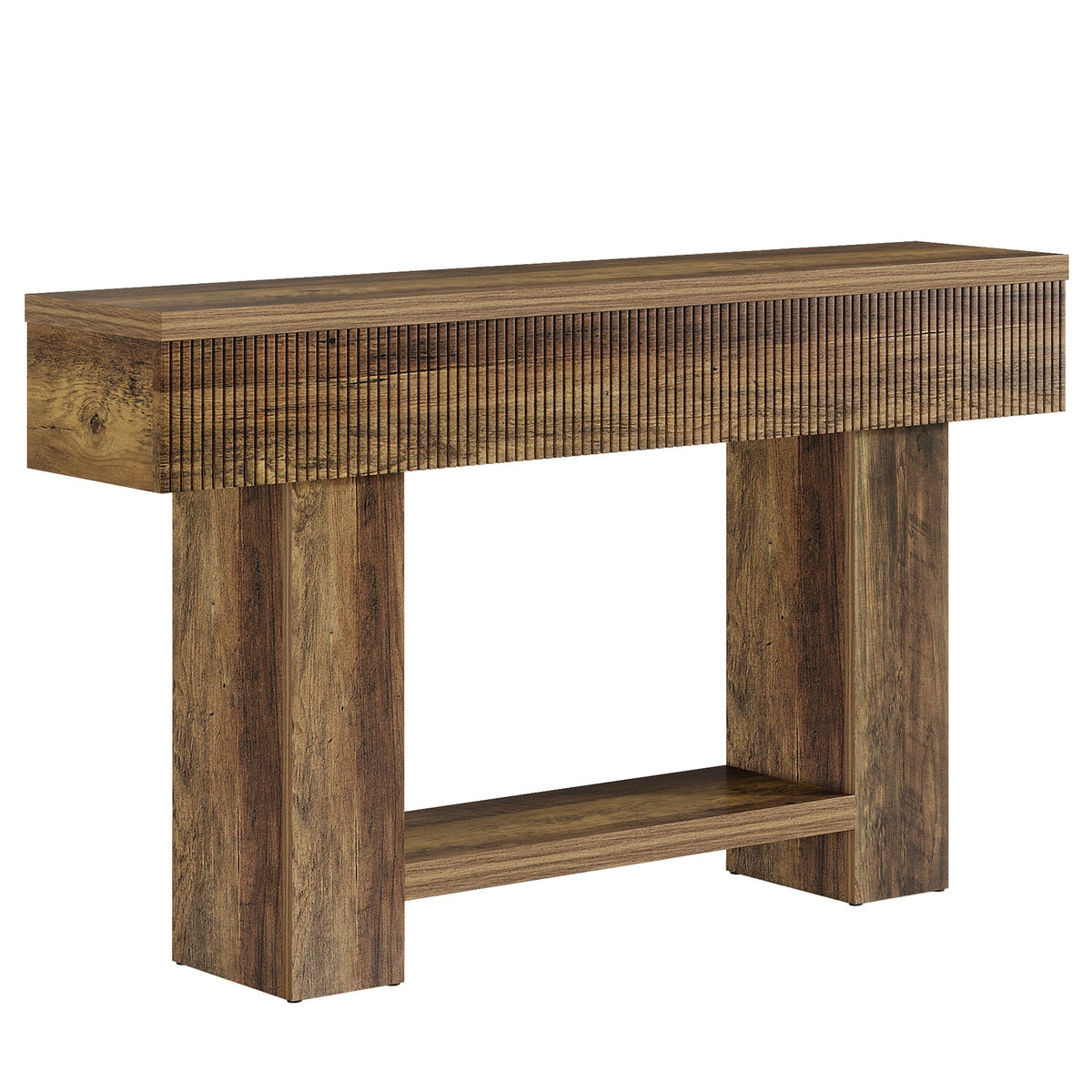 55-Inch Farmhouse Console Table with 2-Tier Storage and U-Shaped Base, Narrow Entryway Sofa Table for Hallway