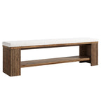 63 Inch Solid Wood Bench with Removable Faux Lambswool Cushion, Farmhouse End of Bed Seat