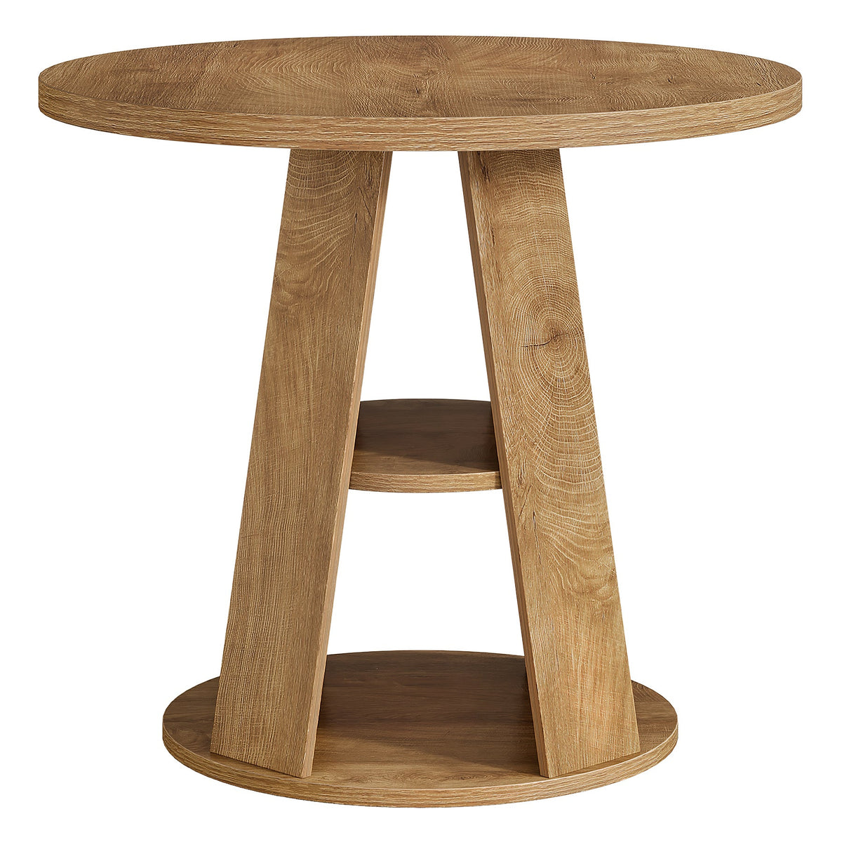 31.5-Inch Round Dining Table for 2-4, Space-Saving Farmhouse Kitchen Table with 2-Tier Storage Shelf for Small Spaces