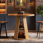 31.5-Inch Round Dining Table for 2-4, Space-Saving Farmhouse Kitchen Table with 2-Tier Storage Shelf for Small Spaces