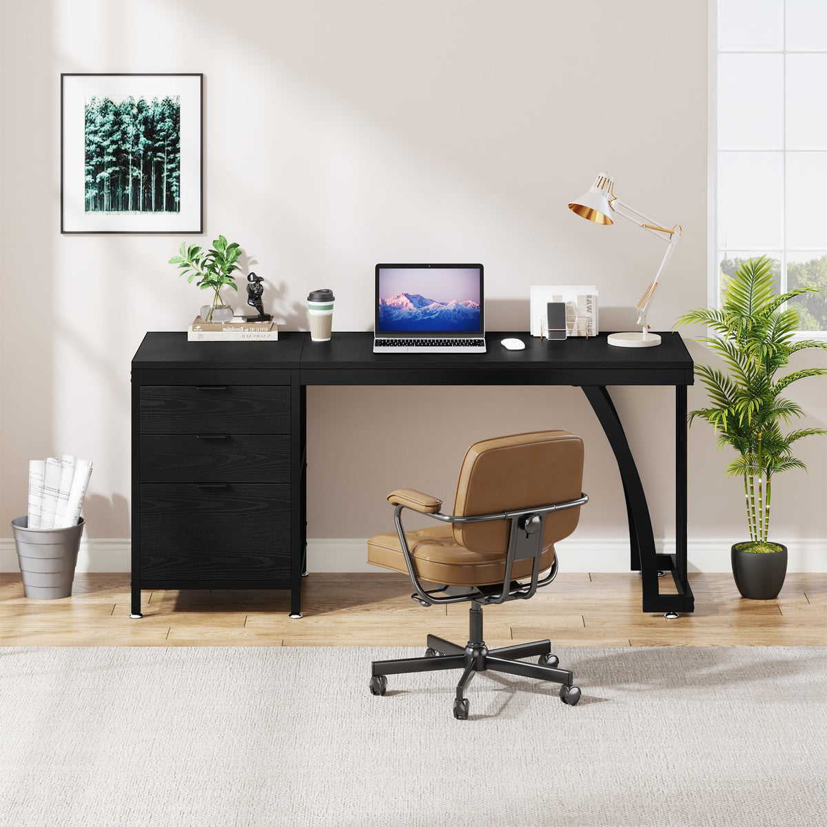 59 Inch Computer Desk with Reversible 3-Drawer Storage, Industrial Desk for Home Office