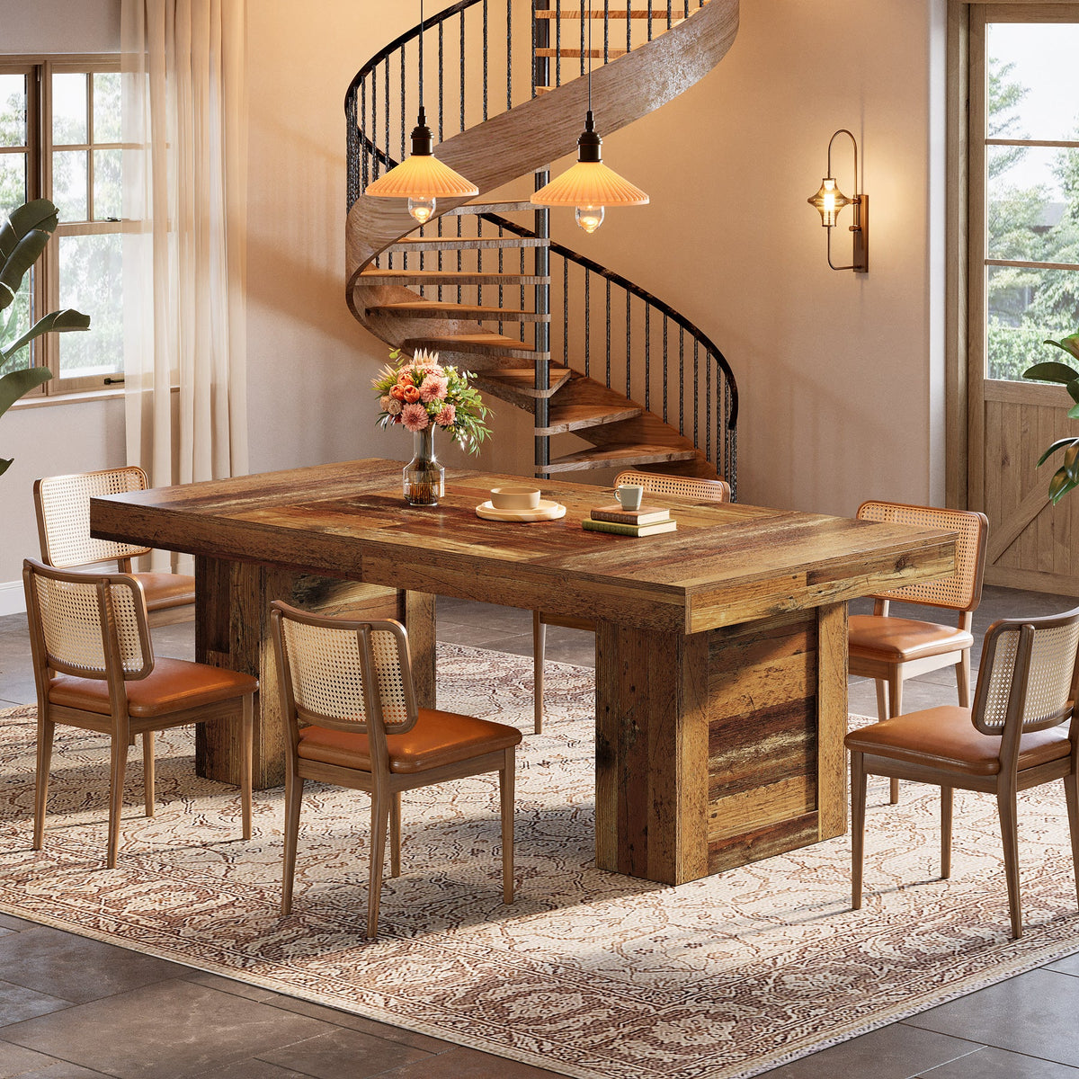 63 Inch Farmhouse Dining Table for 6, Rectangular Wooden Kitchen Table with Heavy Duty Legs for Dining Room