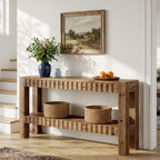 63" Console Table, Solid Wood Farmhouse Entryway Table with 2-Tier Storage