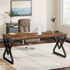 63-Inch Large Office Desk, Industrial Computer Executive Desk with Extra Thick Wood-Look Top and Metal Frame for Home Office