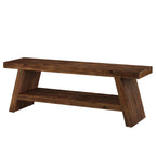 47-Inch 2-Tier Wooden Storage Bench, Open Shelving Hallway Seat with Solid Fir Frame for Living Room