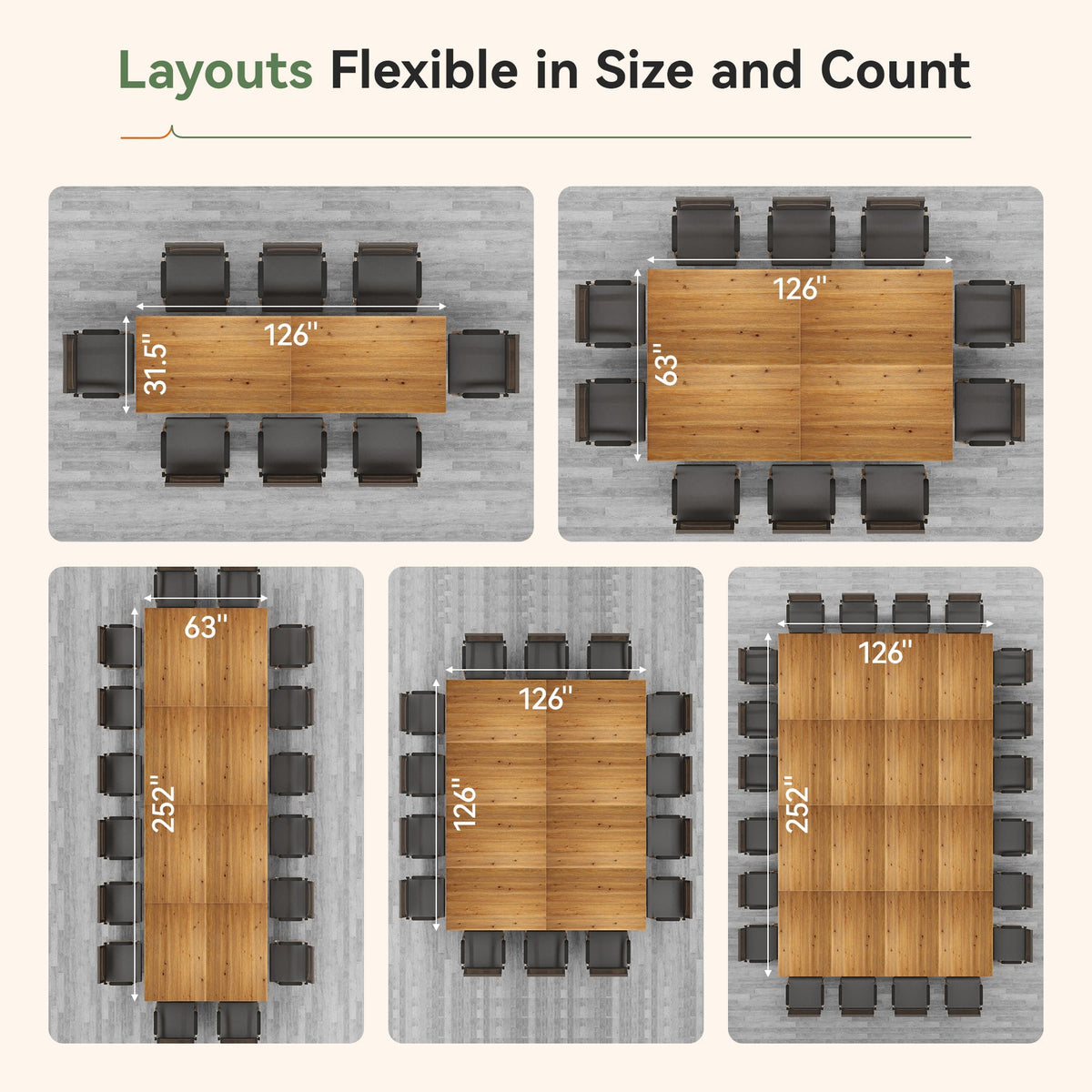 63-Inch Solid Wood Executive Desk with Cutout Bases, Large Office Desk for Home Office