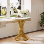 20" Round End Table with Faux Marble Top, White Side Table with Gold Metal Base